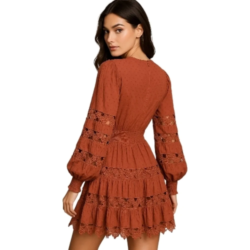 L'ATISTE Deep V-Neck Rust Dress - Picture 3 of 9